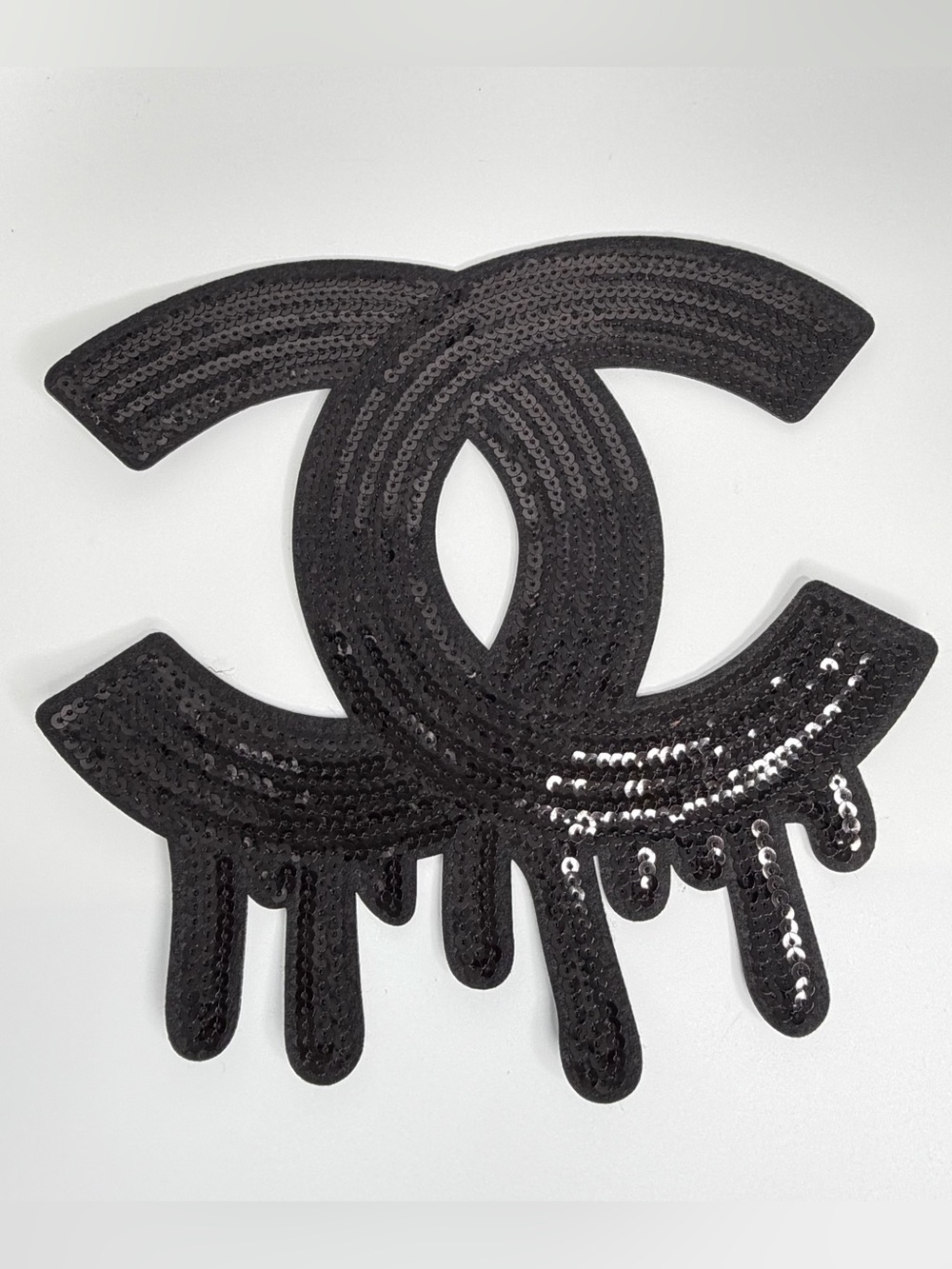 NEW LARGE Black Sequin Interlocking Logo Iron-on Patch - Designer Style